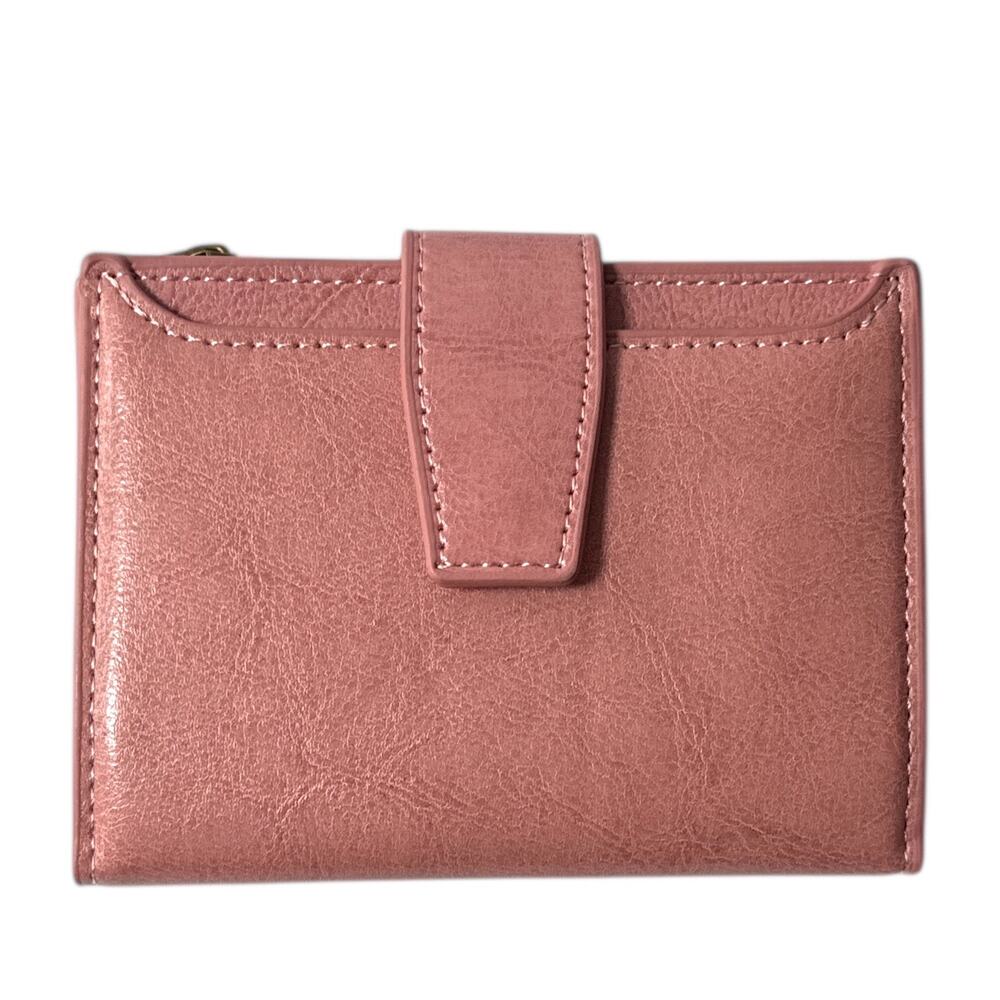 Blush Pink Compact Bifold Wallet Faux Leather Zipper Coin Pocket Card Holder NWT